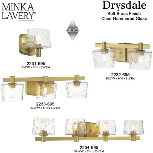 Drysdale 3 Light 23.5 inch Soft Brass Bath Vanity Wall Light